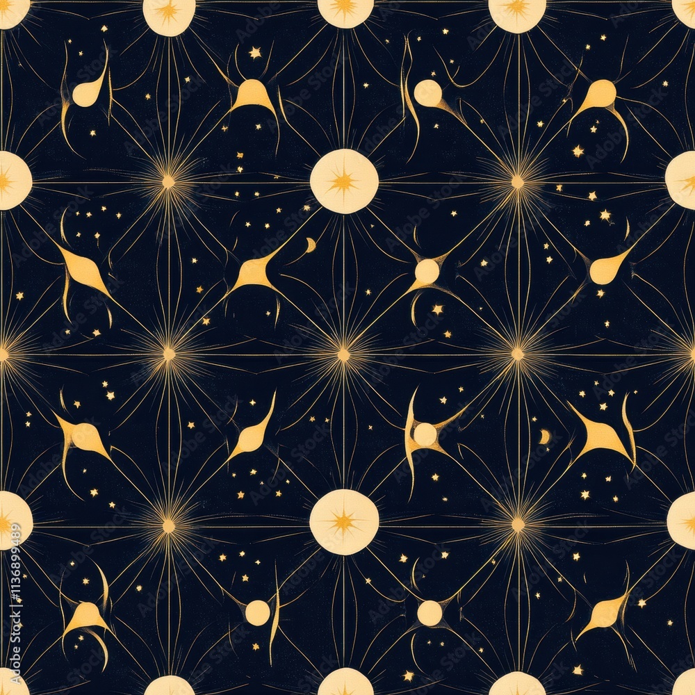 Aufkleber dark background showcases a seamless pattern of stars and celestial bodies, creating a captivating r
