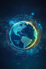 Obraz premium A glowing globe icon with sustainability data surrounding it, symbolizing online eco-friendly platforms, green tech solutions, and environmental analytics. 