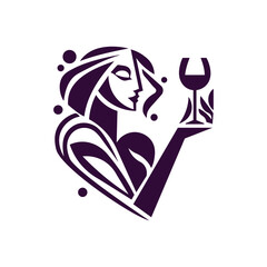 Abstract geometric woman holding a wine glass, monochrome cubism style