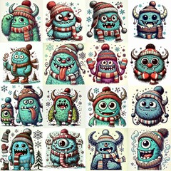 Fototapeta premium Cartoon winter monster. AI generated illustration