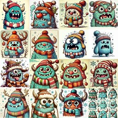 Cartoon winter monster. AI generated illustration