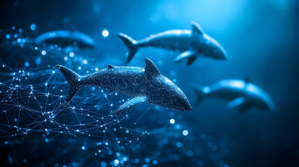 Naklejka premium The Expansive Blockchain Ecosystem and Its Intricate Nodes Echo the Ocean's Myriad of Unique and Vibrant Creatures Ensuring Security