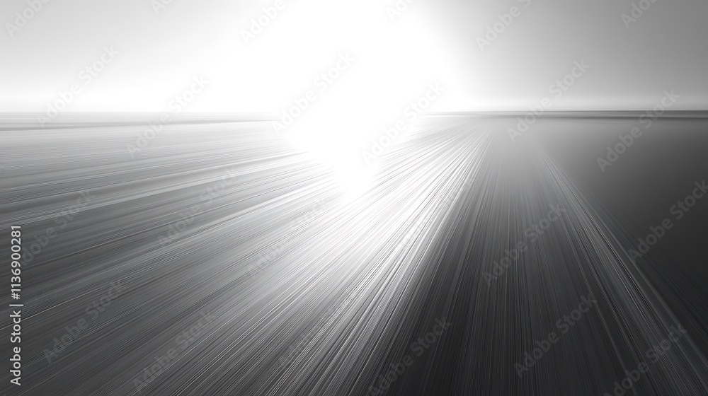 Poster abstract grayscale image depicting converging lines towards a bright light source