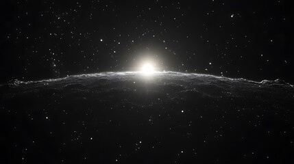 Fototapeta premium Celestial Horizon Bright Star Over Dark Planetary Surface