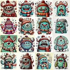 Fototapeta premium Cartoon winter monster. AI generated illustration