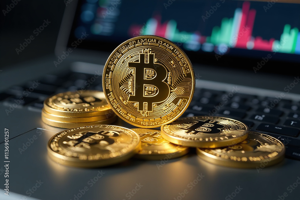 Poster bitcoin digital currency made computers solving math problems quickly earn new coins every day ongoi