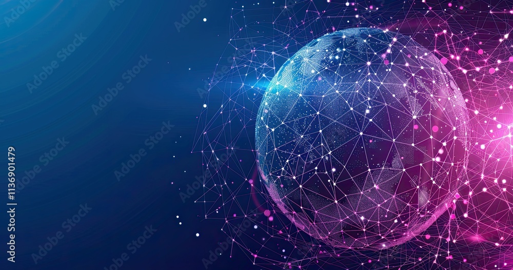 Poster a digital globe with interconnected lines and nodes, symbolizing global connectivity and technology.