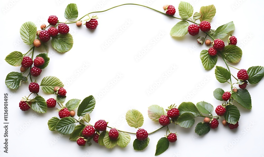 Poster raspberry sprigs arranged in a circular frame design
