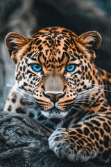 Obraz premium Leopard face with blue eyes