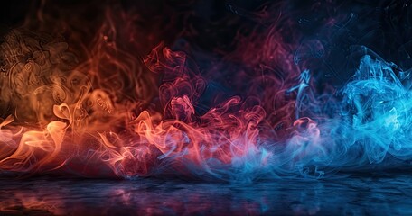 Fototapeta premium Abstract image of swirling red and blue smoke against a dark background.