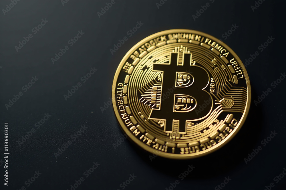 Poster bitcoin symbol displayed black background representing virtual money trading concepts