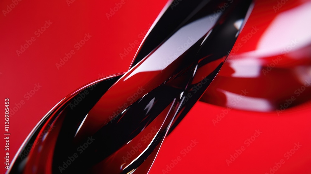 Poster abstract twisted black and red ribbon shapes on a vibrant red background. modern design and dynamic 