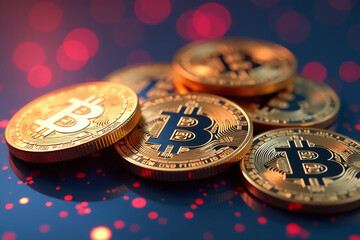 cryptocurrency coins reflect light vibrant display wealth metallic surface unique stacking pattern shiny appearance