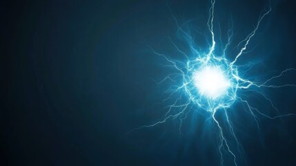 Blue electric lightning bolt explosion on dark background. Abstract energy concept