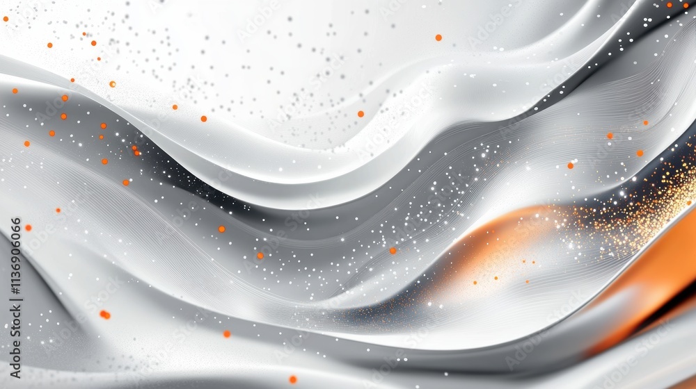 Aufkleber abstract flowing white fabric with orange and gold particles. 3d digital texture design for backgrou