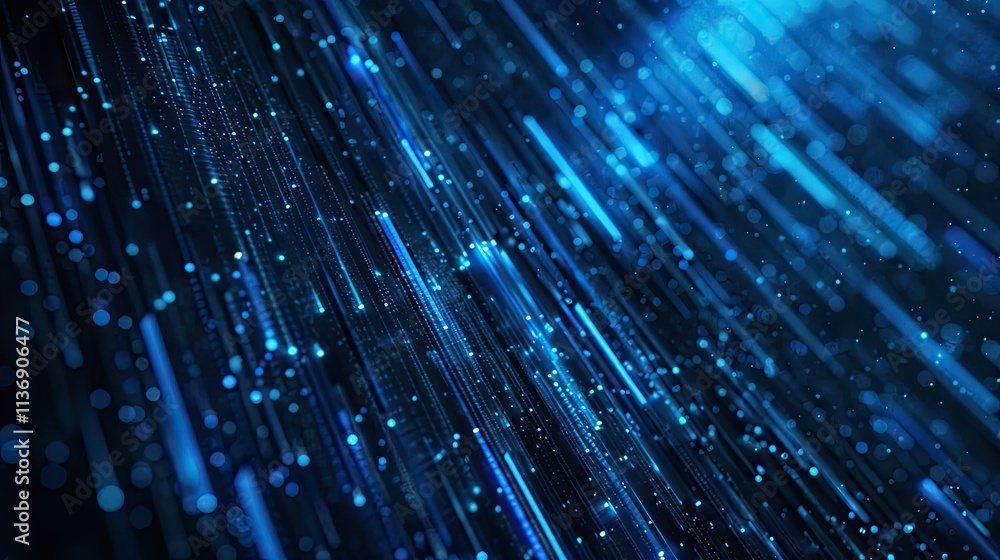 Poster abstract digital background with flowing blue lines and particles.