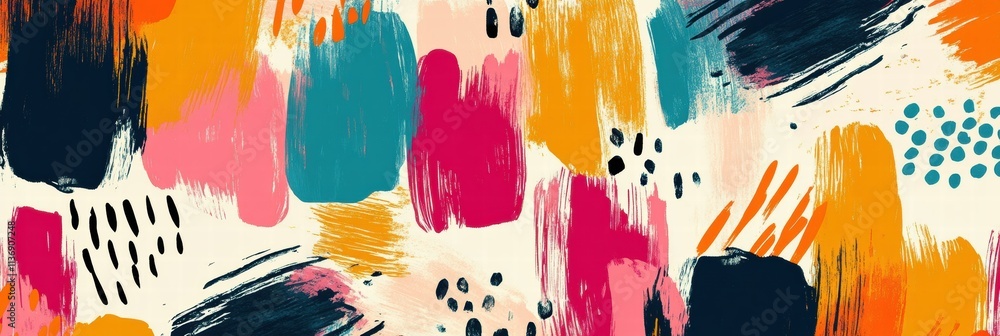 Poster colorful brush strokes blend together, creating a lively, energetic pattern that captivates with its