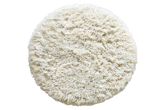 An Isolated Top View of a White Fluffy Round Floor Carpet, Set Against a Transparent Background, Perfect for Interior Design, Home Decor, or Cozy-Themed Projects