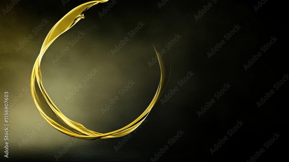 Poster golden fluid light swirl forming an abstract shape on a dark gradient background. elegant artistic d