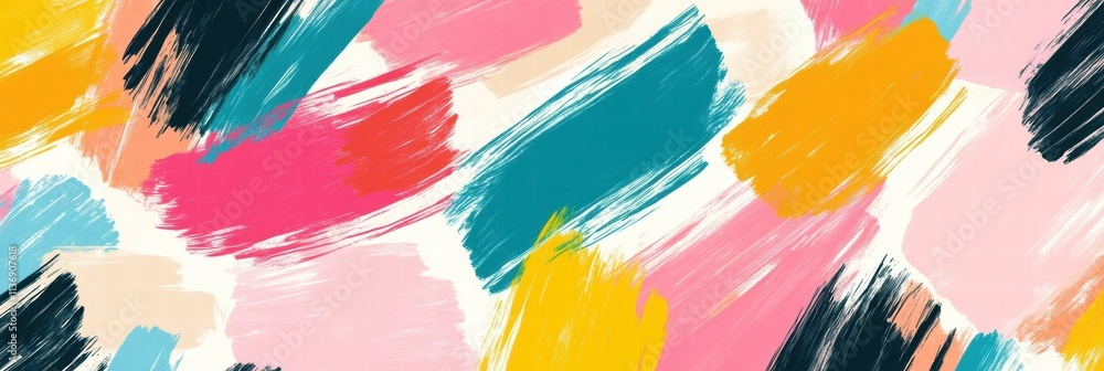 Poster colorful strokes blend harmoniously to form a dynamic seamless pattern, perfect for textiles, wallpa