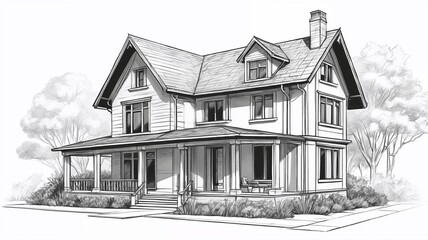 Architectural Sketches. House line sketch