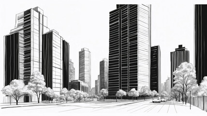 Fototapeta premium The city black landscape hand drawn