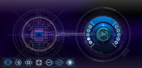 Futuristic technology interface showcasing a microchip and digital display with intricate patterns and connections.