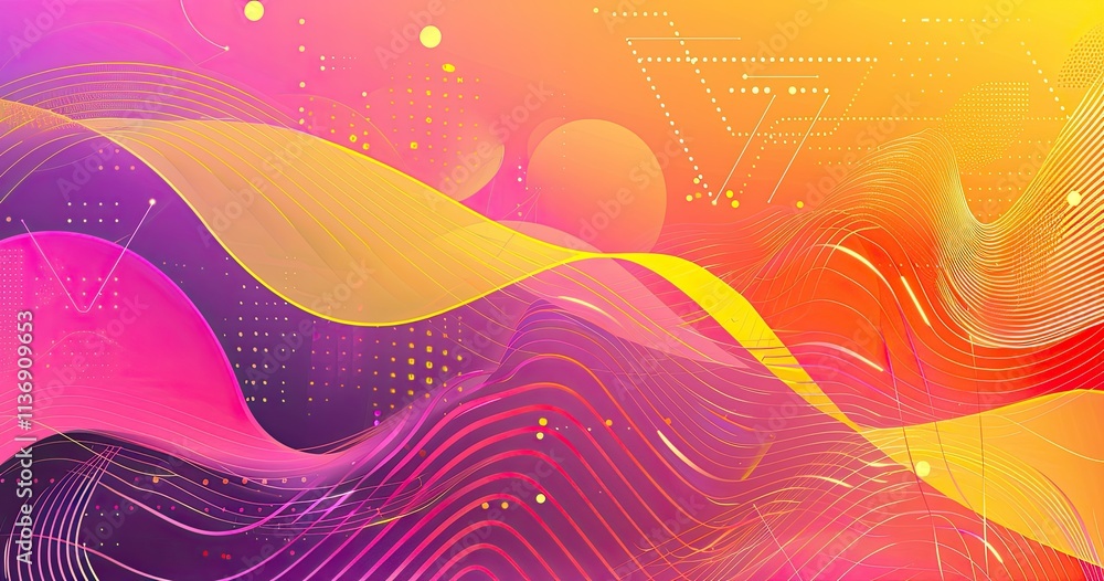 Poster abstract colorful waves with geometric shapes and gradients.