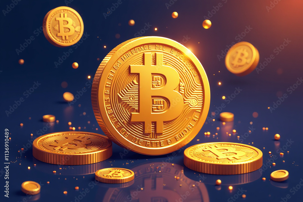 Poster illustrations bitcoin created digital art style vector graphic design element websites