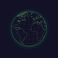 World globe. Futuristic globe map isolated on white background. Europe, Africa, America. Cyberpunk sphere. Earth globe icon. Vector illustration