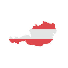 Fototapeta premium Map silhouette of Austria filled with the Austrian flag design, featuring horizontal red and white stripes on a clean white background.