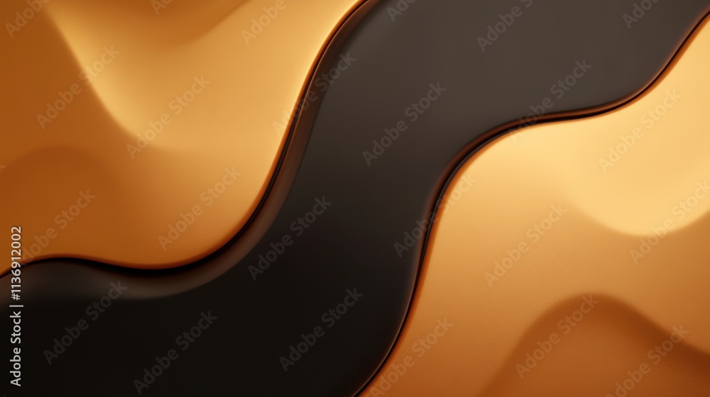 Poster abstract wave pattern in orange and black with smooth curves.