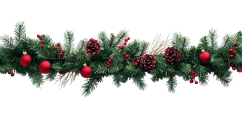 A Christmas garland, isolated on a transparent background, perfect for holiday decorations, festive designs, or seasonal-themed visuals.