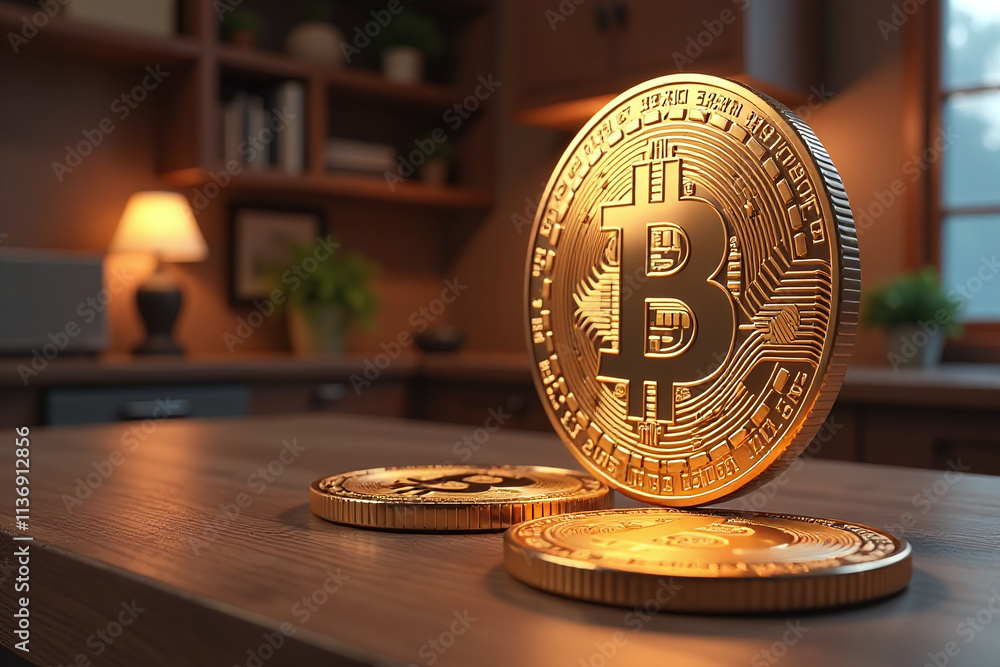 Poster render bitcoin signs home using technology digital currency graphics design projects