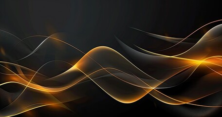 Abstract design featuring flowing golden waves on a dark background.