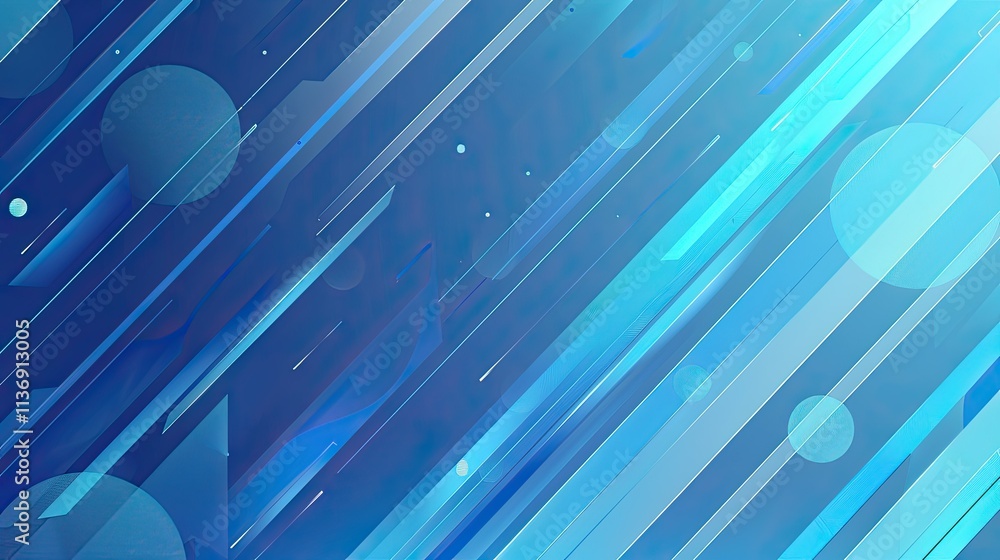 Poster abstract blue background with diagonal lines and circular shapes, suitable for digital design.
