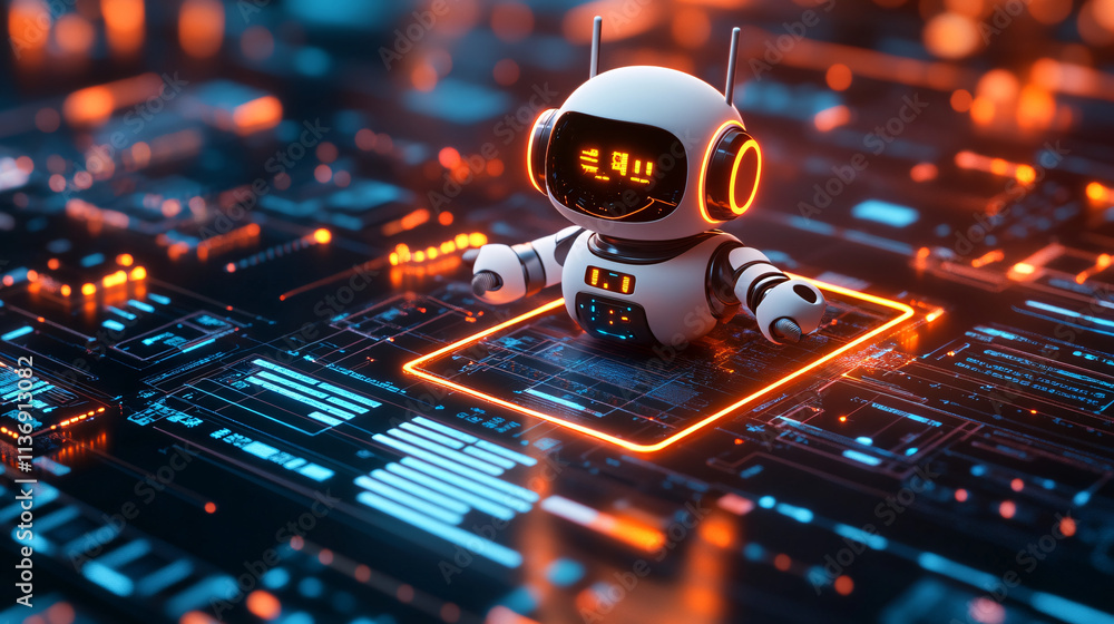 Poster a glowing robotics kit icon surrounded by engineering data, symbolizing online stem education platfo