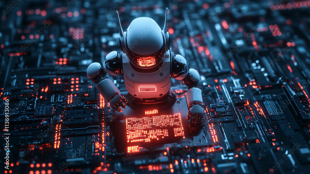 Poster a glowing robotics kit icon surrounded by engineering data, symbolizing online stem education platfo