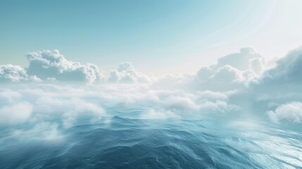 Serene seascape with fluffy clouds and a bright sky.