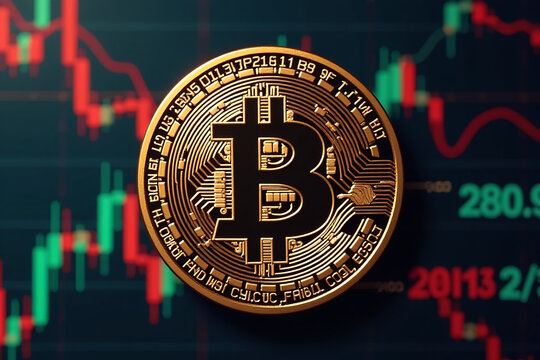 bitcoin logo combines binary code financial data