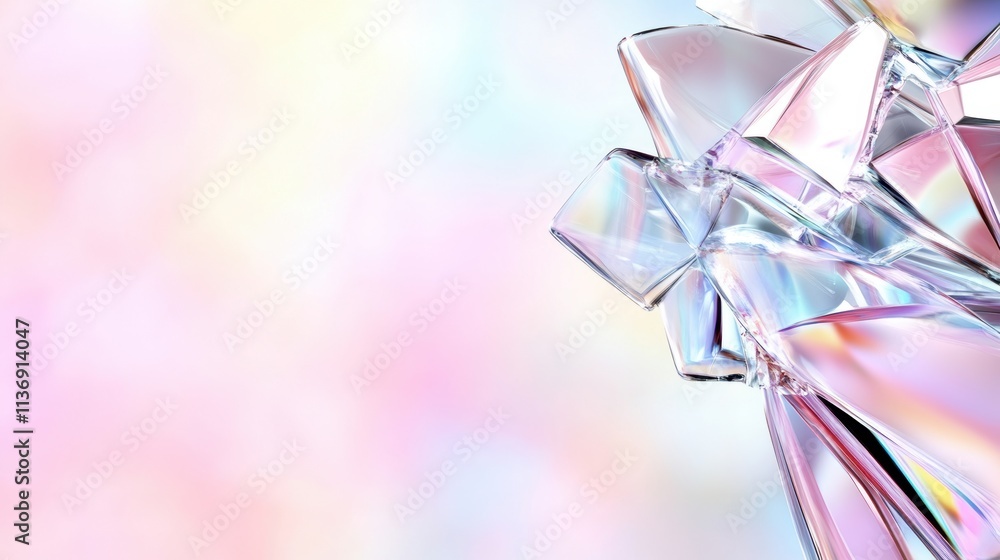 Poster iridescent glass shards with pastel light reflections on soft gradient background. abstract art conc