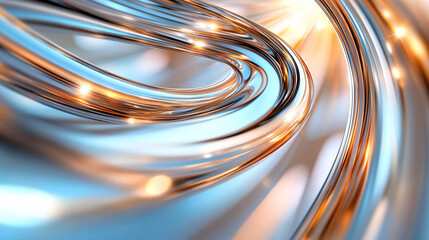 Abstract swirling metallic and light patterns.