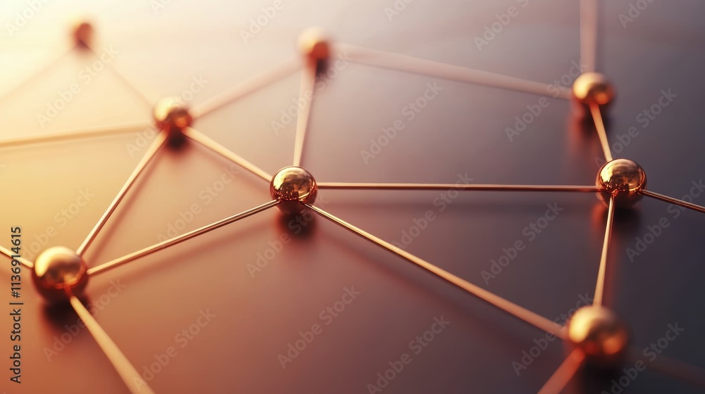 Poster abstract metallic network with connected nodes and rods. technology and communication concept