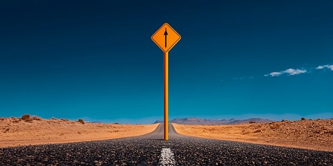 Lone Desert Road Stretching Endlessly Under a Blue Sky