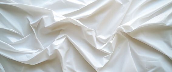 Crumpled white fabric with soft, textured waves.