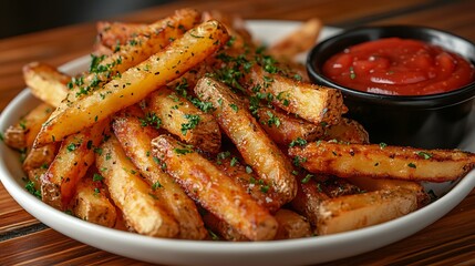 Fototapeta premium Seasoned Potato Fries Served with Ketchup