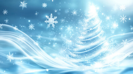 Christmas tree made of glowing lights and snowflakes