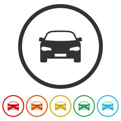 Car simple icon. Set icons in color circle buttons