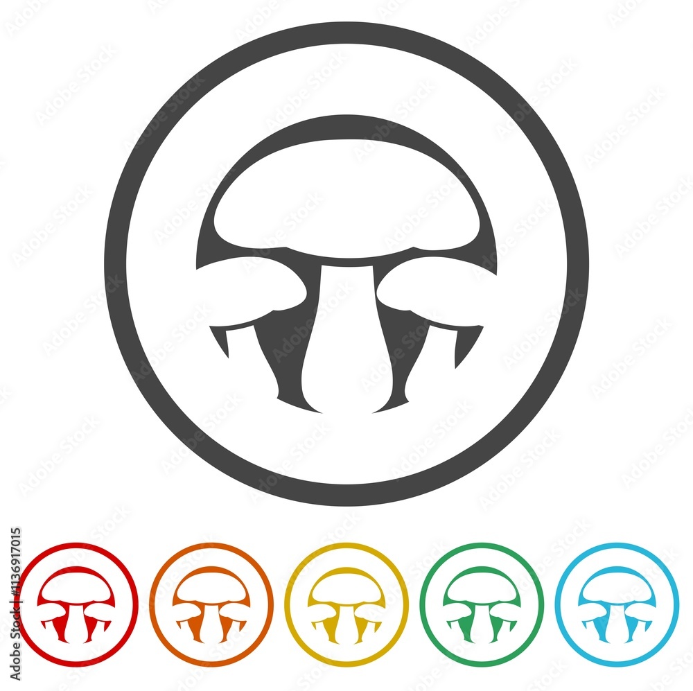 Poster mushroom sign icon. set icons in color circle buttons