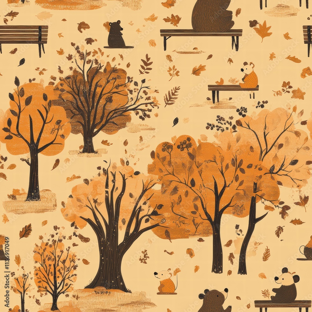 Poster soft hues and warm tones create a delightful setting filled with charming bears, playful mice, and c